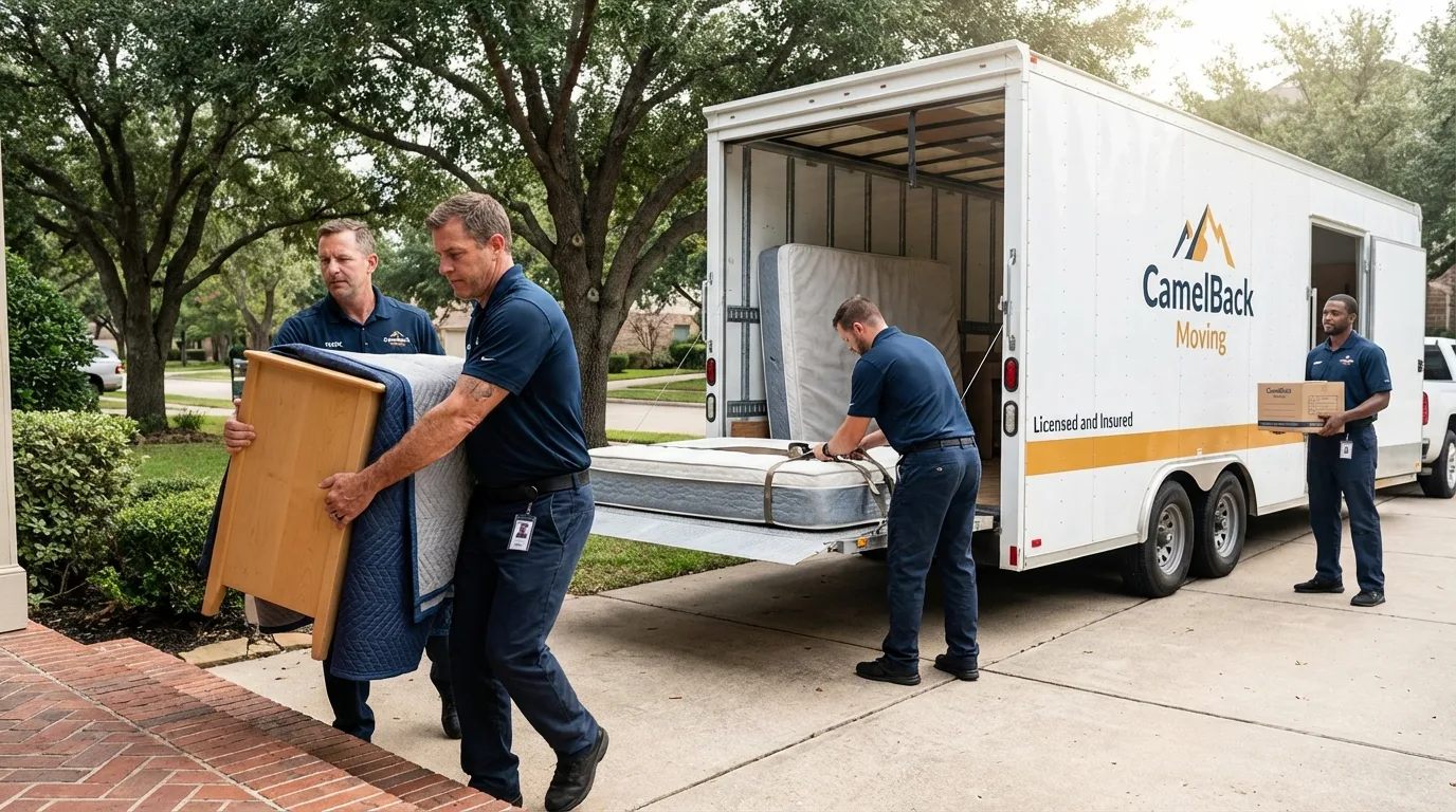 Crew loading residential truck for cross-state move from Manitou Springs, CO